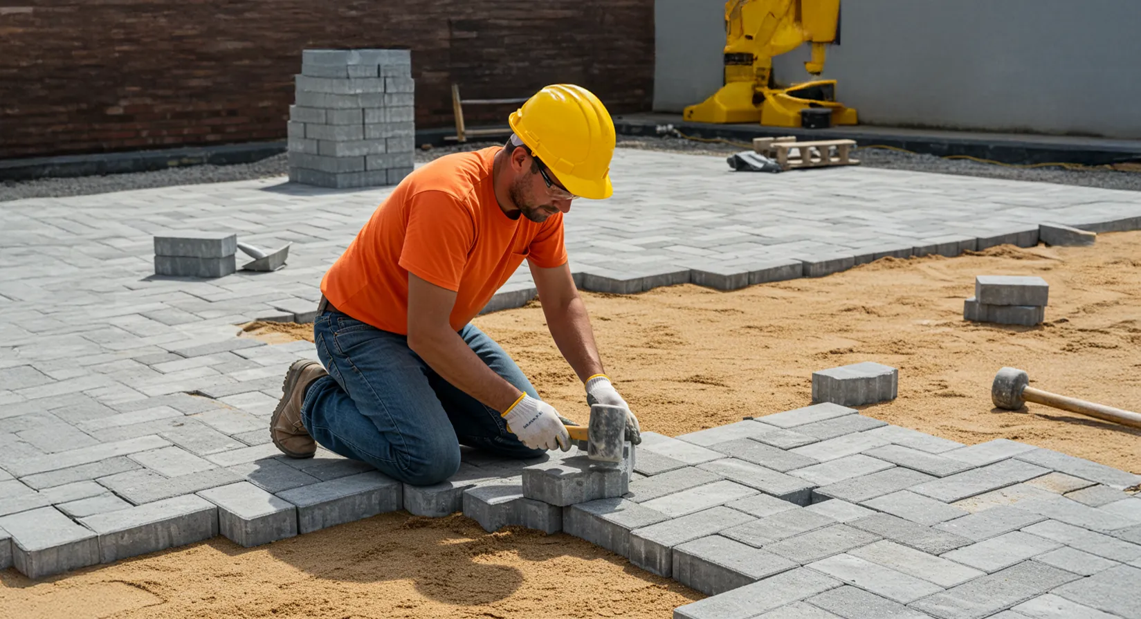 Obrero colocando adoquines de hormigón Holanda Firmex